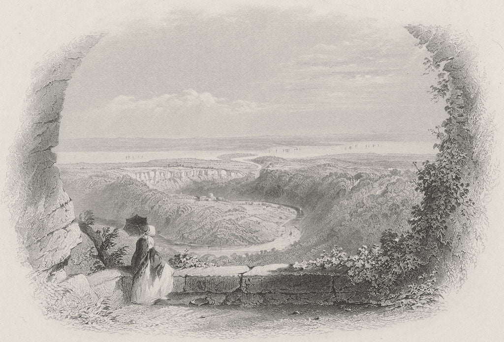 CHEPSTOW. Castle & Town from Windcliff-Bartlett c1860 old antique print